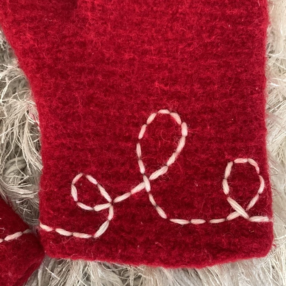 Handmade Red Felted Wool Mittens - Picture 4 of 17